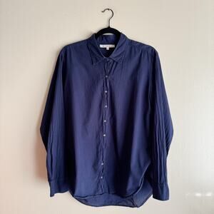 Xirena Blue Long Sleeve Button Up Cotton Blouse Medium Made in USA Basic